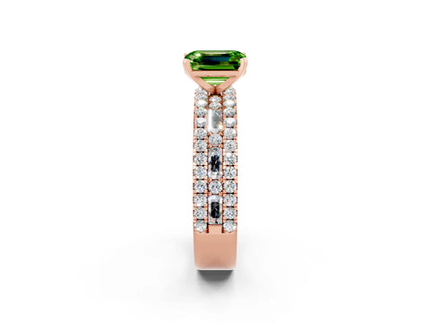 Rose gold Emerald Cut Peridot Solitaire Ring with Pavé and Channel Set Band_2