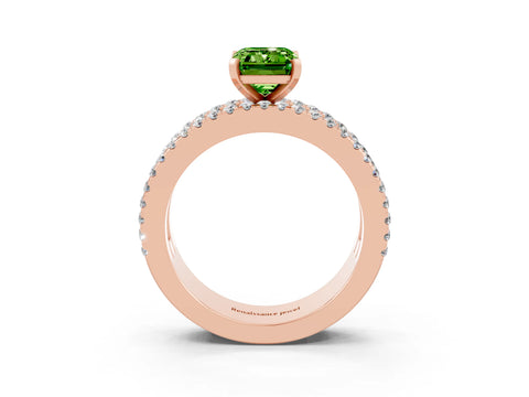Rose gold Emerald Cut Peridot Solitaire Ring with Pavé and Channel Set Band_3