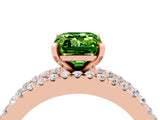 Rose gold Emerald Cut Peridot Solitaire Ring with Pavé and Channel Set Band_4
