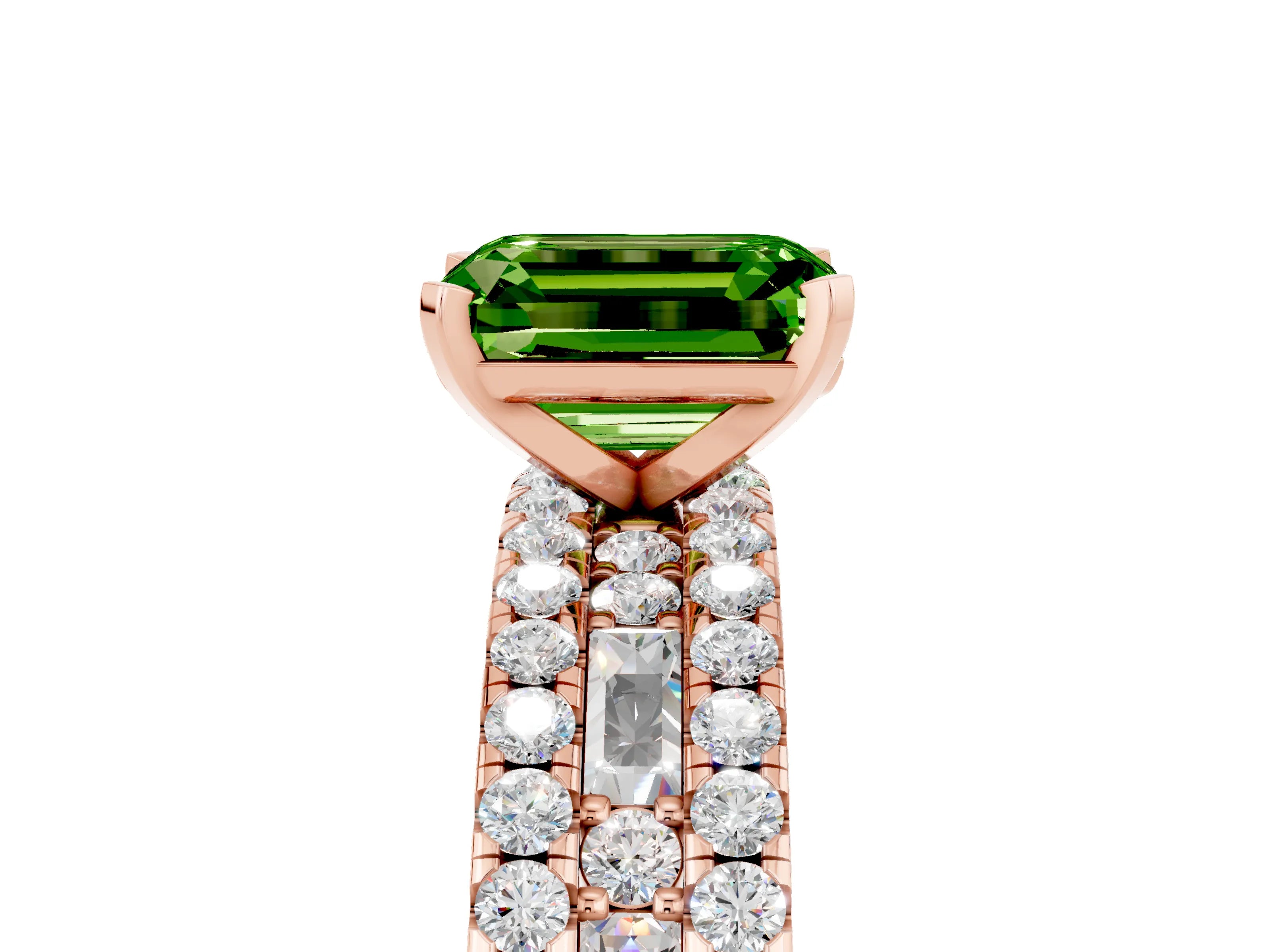 Rose gold Emerald Cut Peridot Solitaire Ring with Pavé and Channel Set Band_5