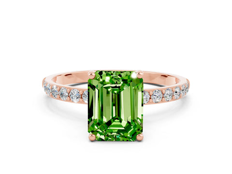 Rose gold Emerald Cut Peridot Solitaire Ring with Pave Band and Four Prong Setting_24