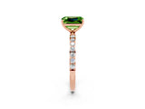 Rose gold Emerald Cut Peridot Solitaire Ring with Pave Band and Four Prong Setting_26