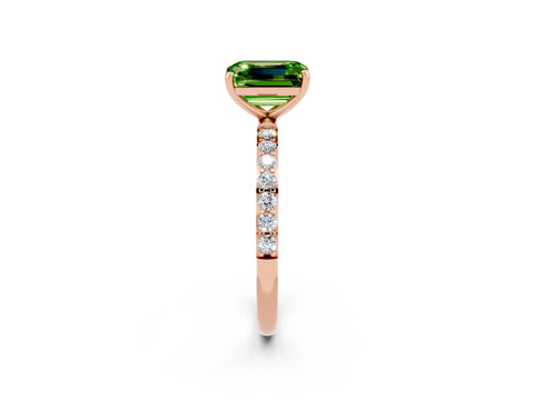Rose gold Emerald Cut Peridot Solitaire Ring with Pave Band and Four Prong Setting_26