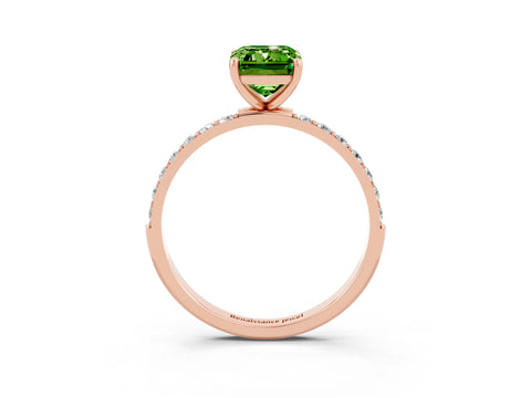 Rose gold Emerald Cut Peridot Solitaire Ring with Pave Band and Four Prong Setting_27