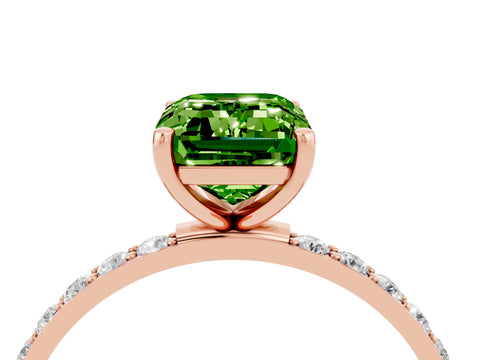 Rose gold Emerald Cut Peridot Solitaire Ring with Pave Band and Four Prong Setting_28