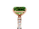 Rose gold Emerald Cut Peridot Solitaire Ring with Pave Band and Four Prong Setting_29
