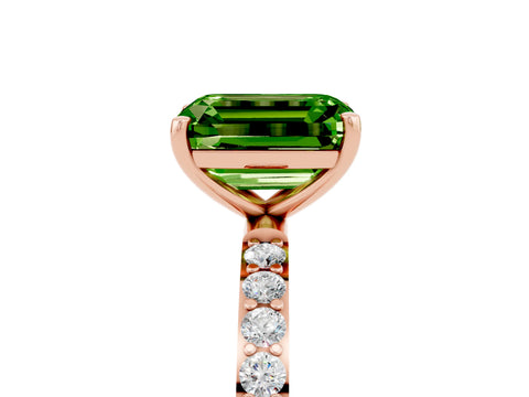 Rose gold Emerald Cut Peridot Solitaire Ring with Pave Band and Four Prong Setting_29
