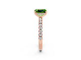 Rose gold Emerald Cut Peridot Solitaire Ring with Round  Pavé Band and Four-Prong Setting_46
