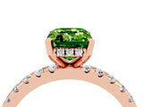 Rose gold Emerald Cut Peridot Solitaire Ring with Round  Pavé Band and Four-Prong Setting_48