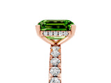 Rose gold Emerald Cut Peridot Solitaire Ring with Round  Pavé Band and Four-Prong Setting_49