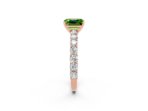 Rose gold Emerald Cut Peridot Solitaire Ring with Shared Prong Pavé Band and Four-Prong Setting_2