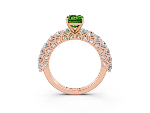 Rose gold Emerald Cut Peridot Solitaire Ring with Shared Prong Pavé Band and Four-Prong Setting_3