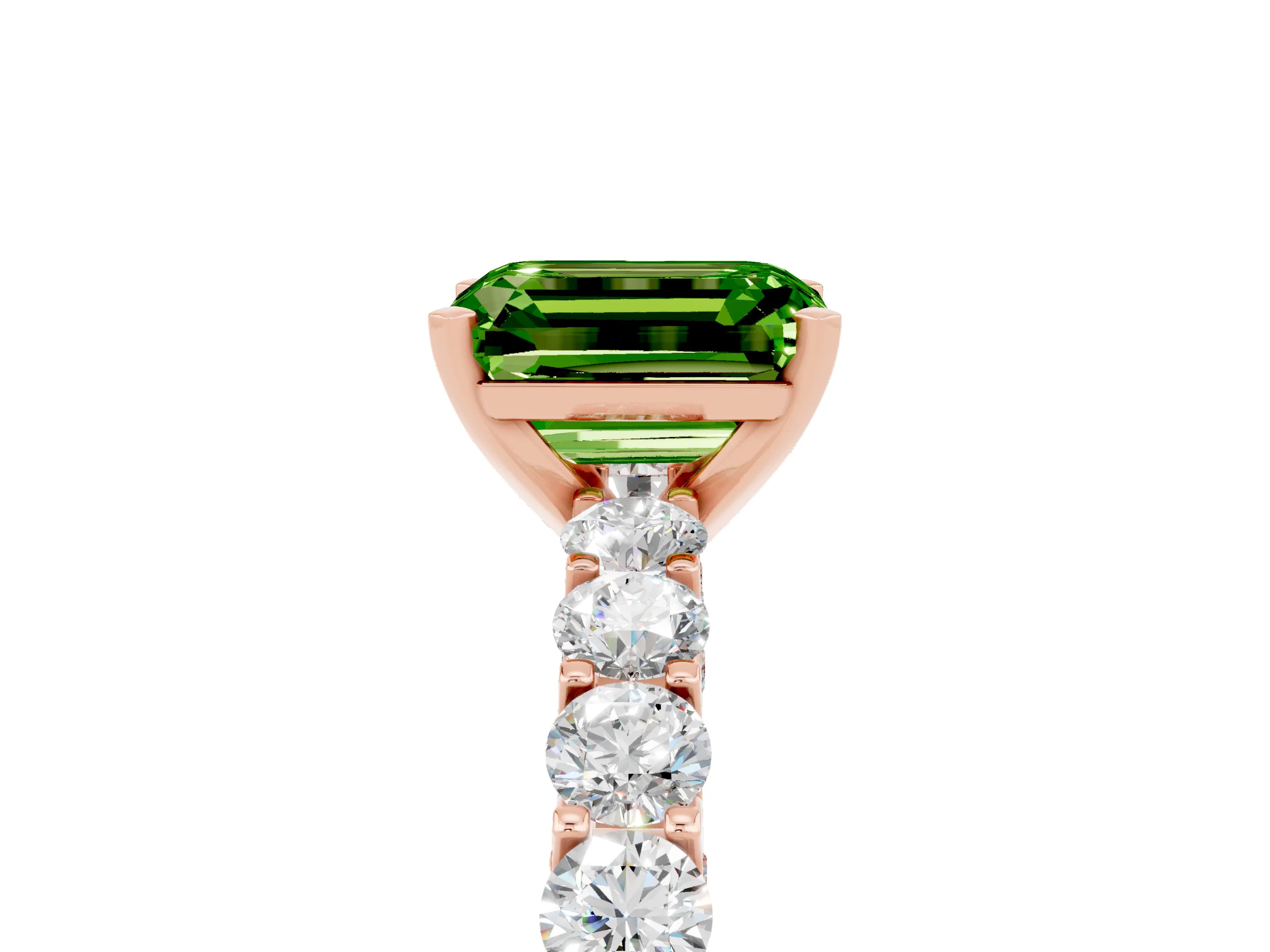 Rose gold Emerald Cut Peridot Solitaire Ring with Shared Prong Pavé Band and Four-Prong Setting_5