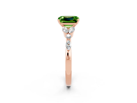 Rose gold Emerald Cut Peridot Solitaire Ring with Side Stones and Four-Prong Setting_14