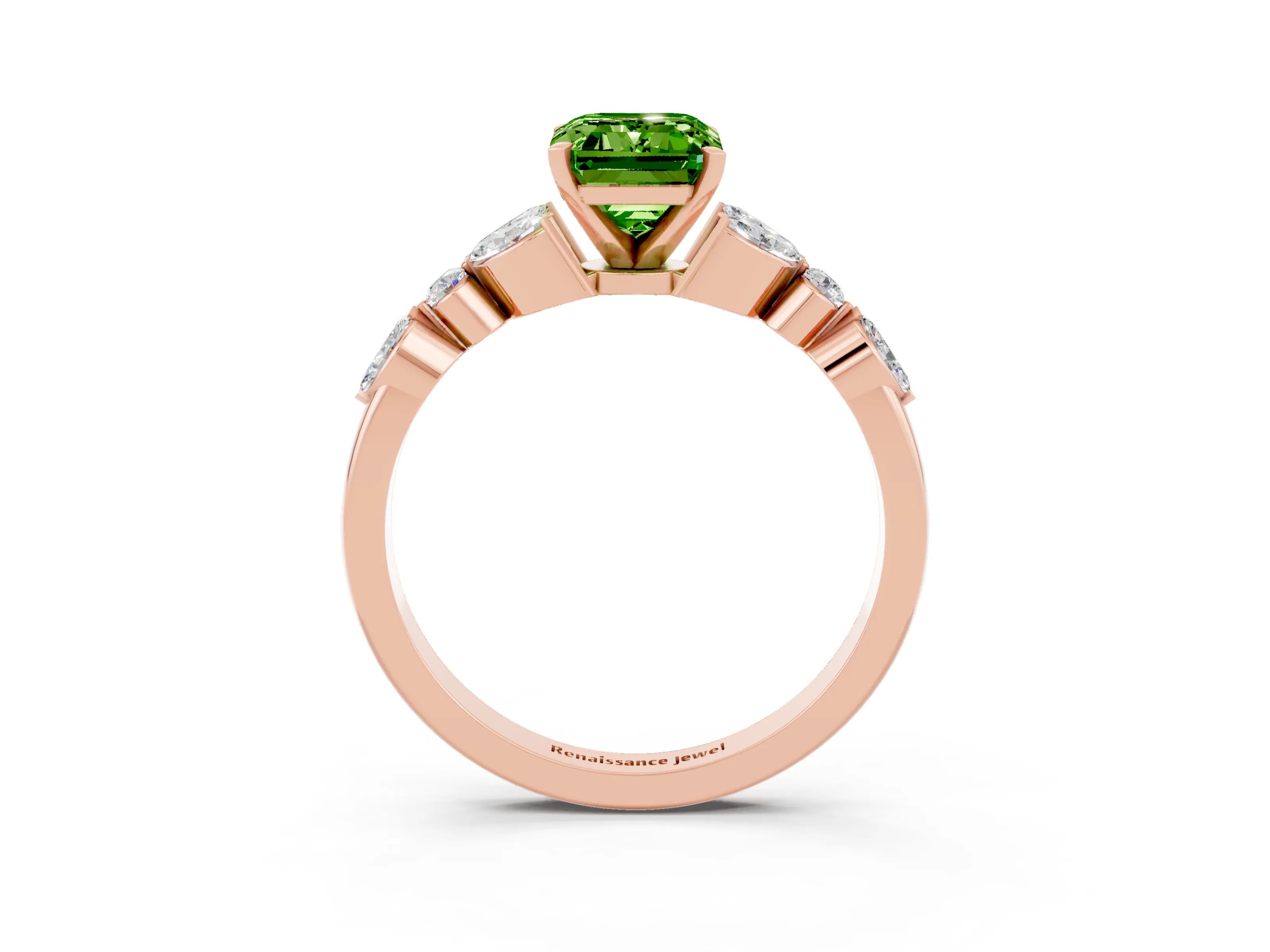Rose gold Emerald Cut Peridot Solitaire Ring with Side Stones and Four-Prong Setting_15