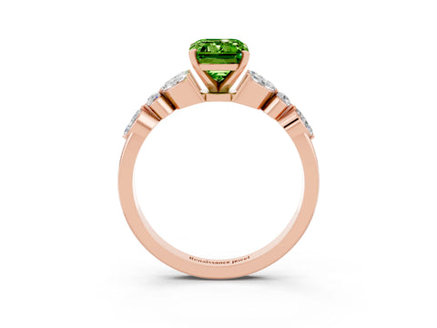 Rose gold Emerald Cut Peridot Solitaire Ring with Side Stones and Four-Prong Setting_15