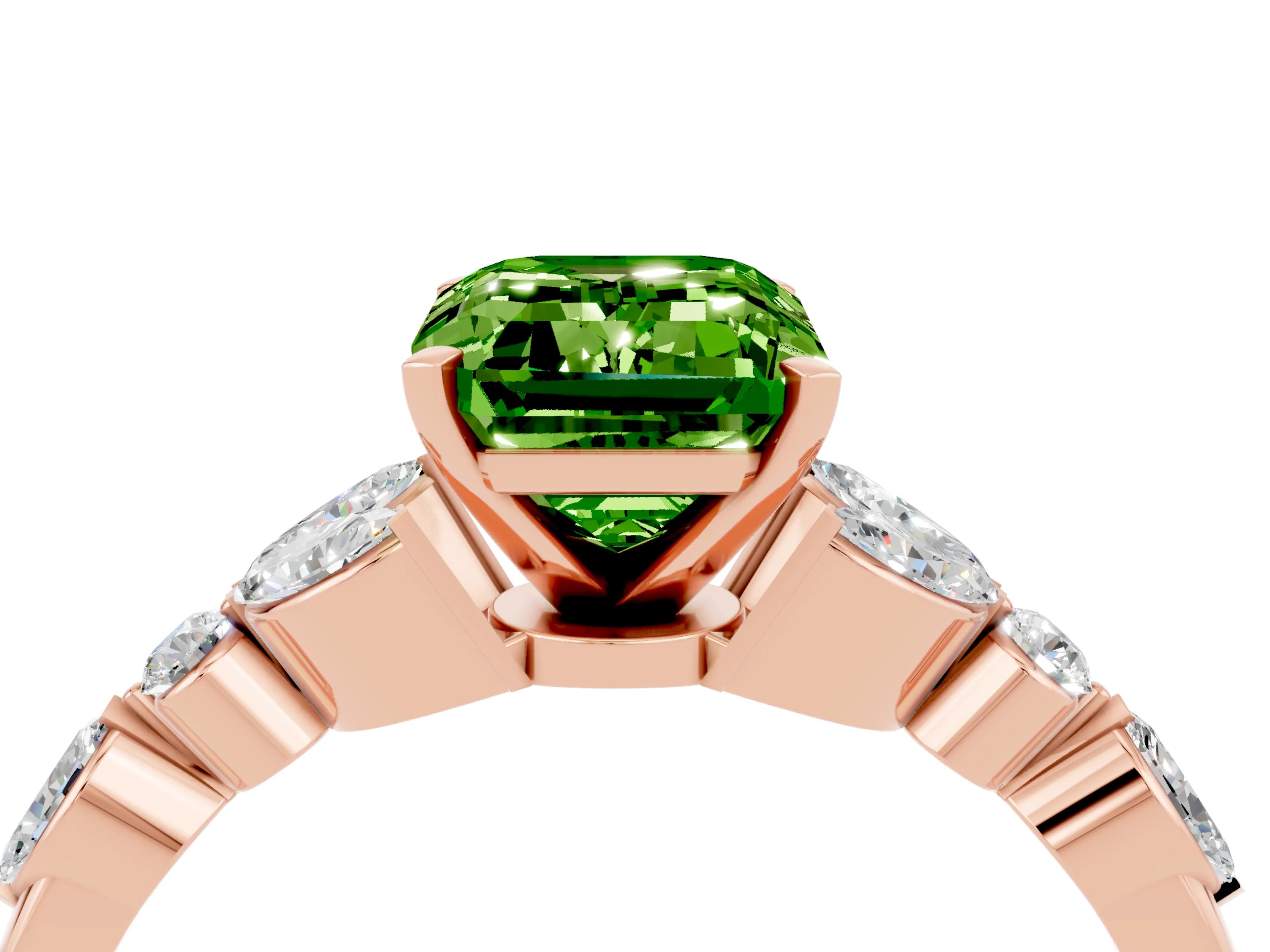 Rose gold Emerald Cut Peridot Solitaire Ring with Side Stones and Four-Prong Setting_16