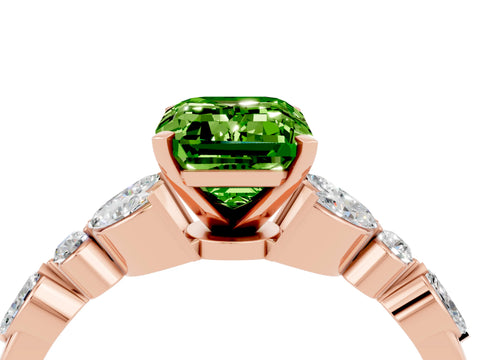 Rose gold Emerald Cut Peridot Solitaire Ring with Side Stones and Four-Prong Setting_16