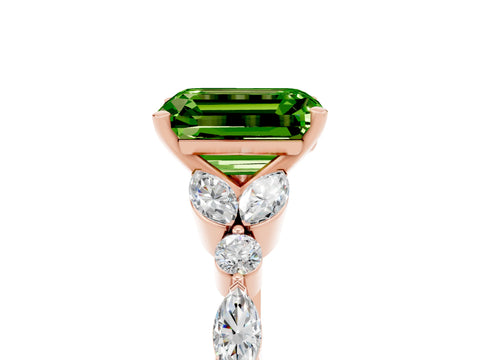 Rose gold Emerald Cut Peridot Solitaire Ring with Side Stones and Four-Prong Setting_17