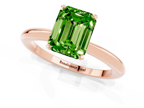 Rose gold Emerald Cut Peridot Solitaire Ring with Six-Prong Setting and Classic Band_1