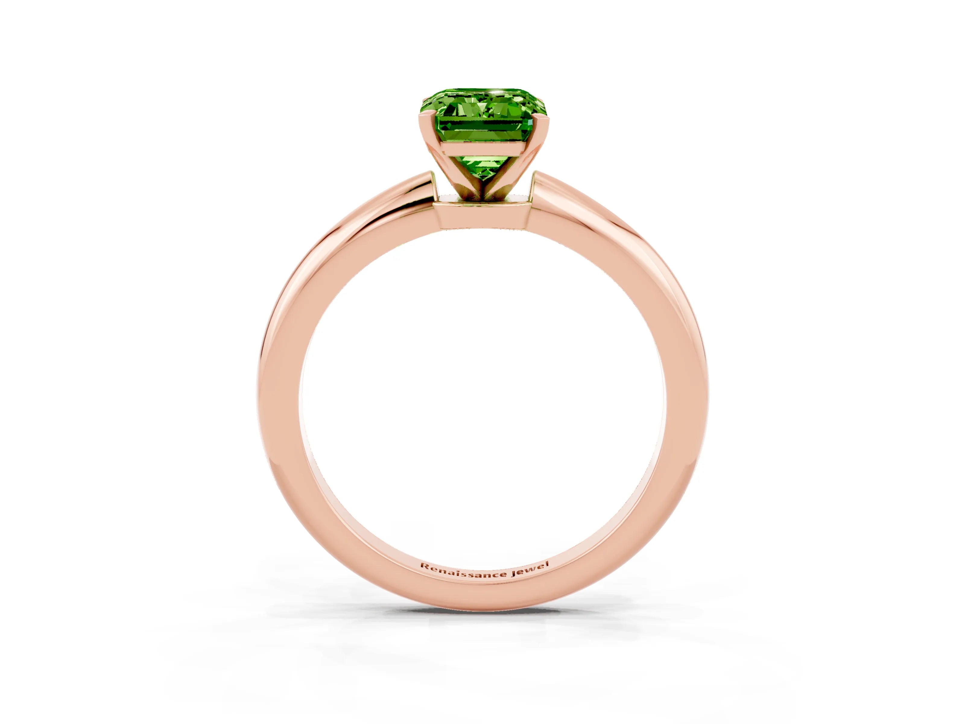 Rose gold Emerald Cut Peridot Solitaire Ring with Six-Prong Setting and Classic Band_3