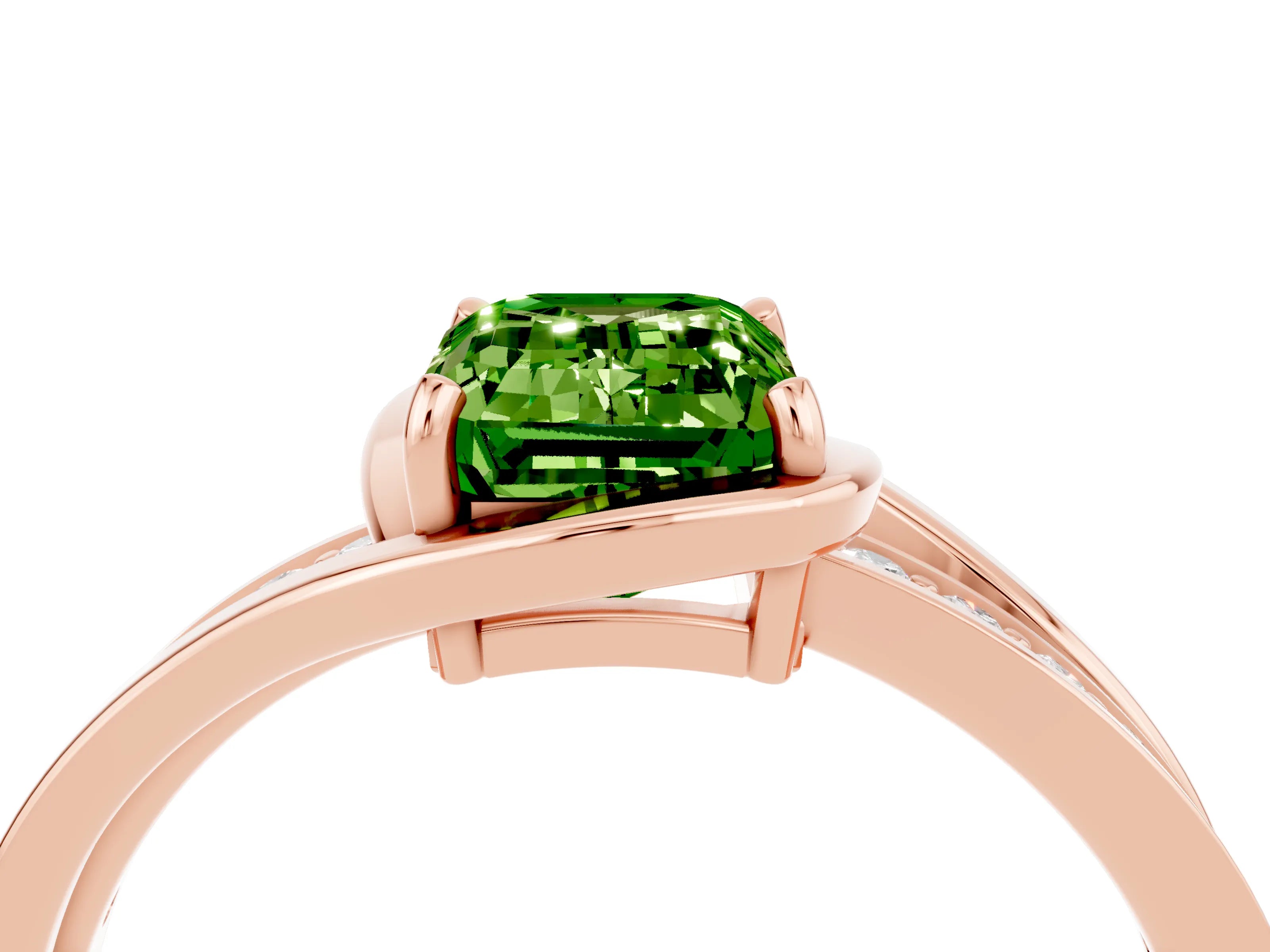 Rose gold Emerald Cut Peridot Solitaire Ring with Split Shank and Prong Setting_4
