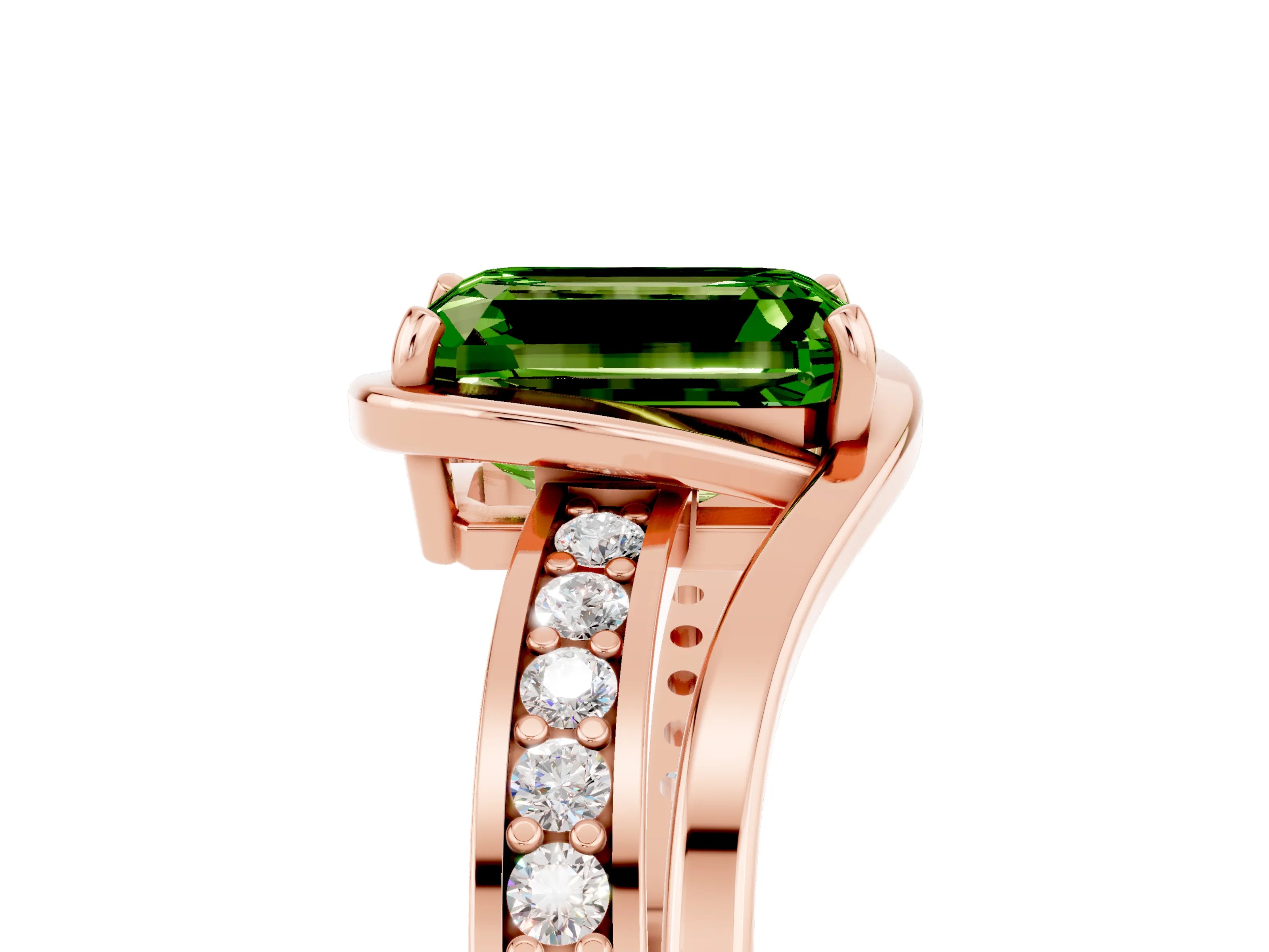 Rose gold Emerald Cut Peridot Solitaire Ring with Split Shank and Prong Setting_5