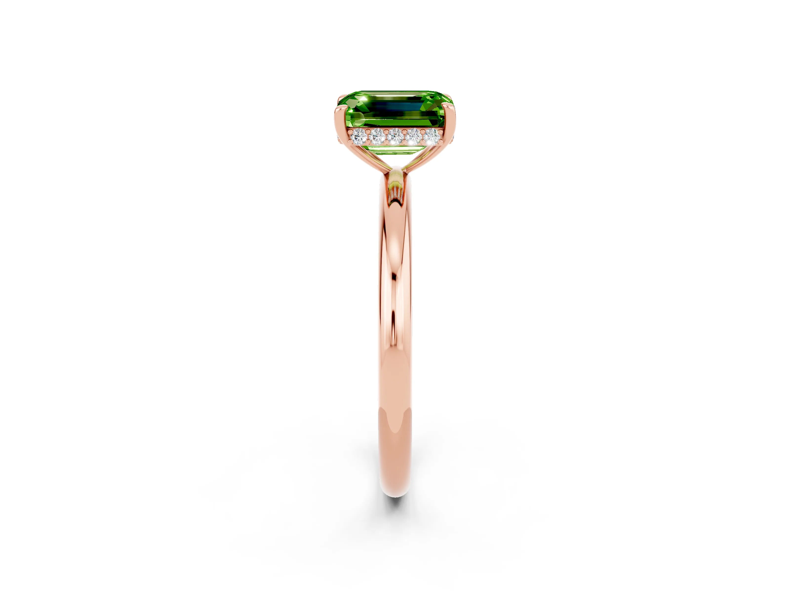 Rose gold Emerald Cut Peridot Solitaire Ring with Thin Band and Four-Prong Setting_14