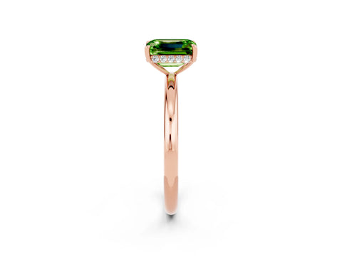 Rose gold Emerald Cut Peridot Solitaire Ring with Thin Band and Four-Prong Setting_14