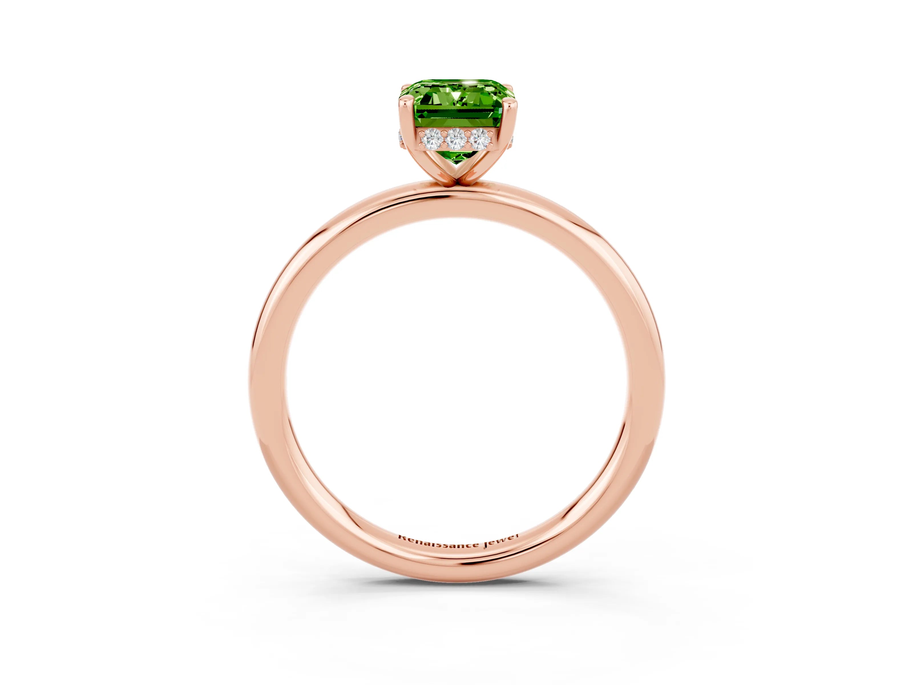 Rose gold Emerald Cut Peridot Solitaire Ring with Thin Band and Four-Prong Setting_15