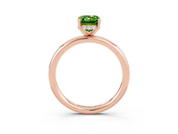 Rose gold Emerald Cut Peridot Solitaire Ring with Thin Band and Four-Prong Setting