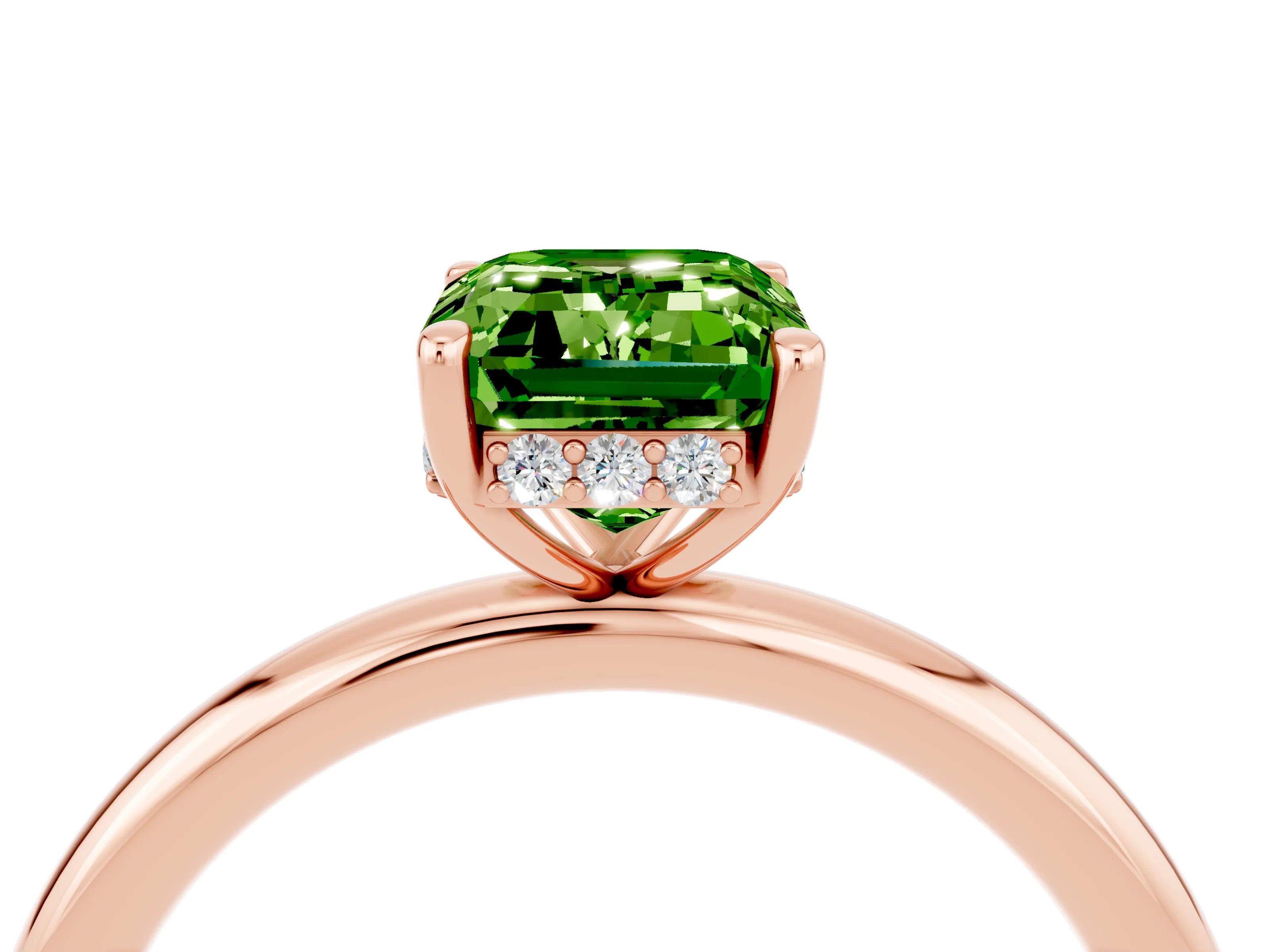 Rose gold Emerald Cut Peridot Solitaire Ring with Thin Band and Four-Prong Setting_16