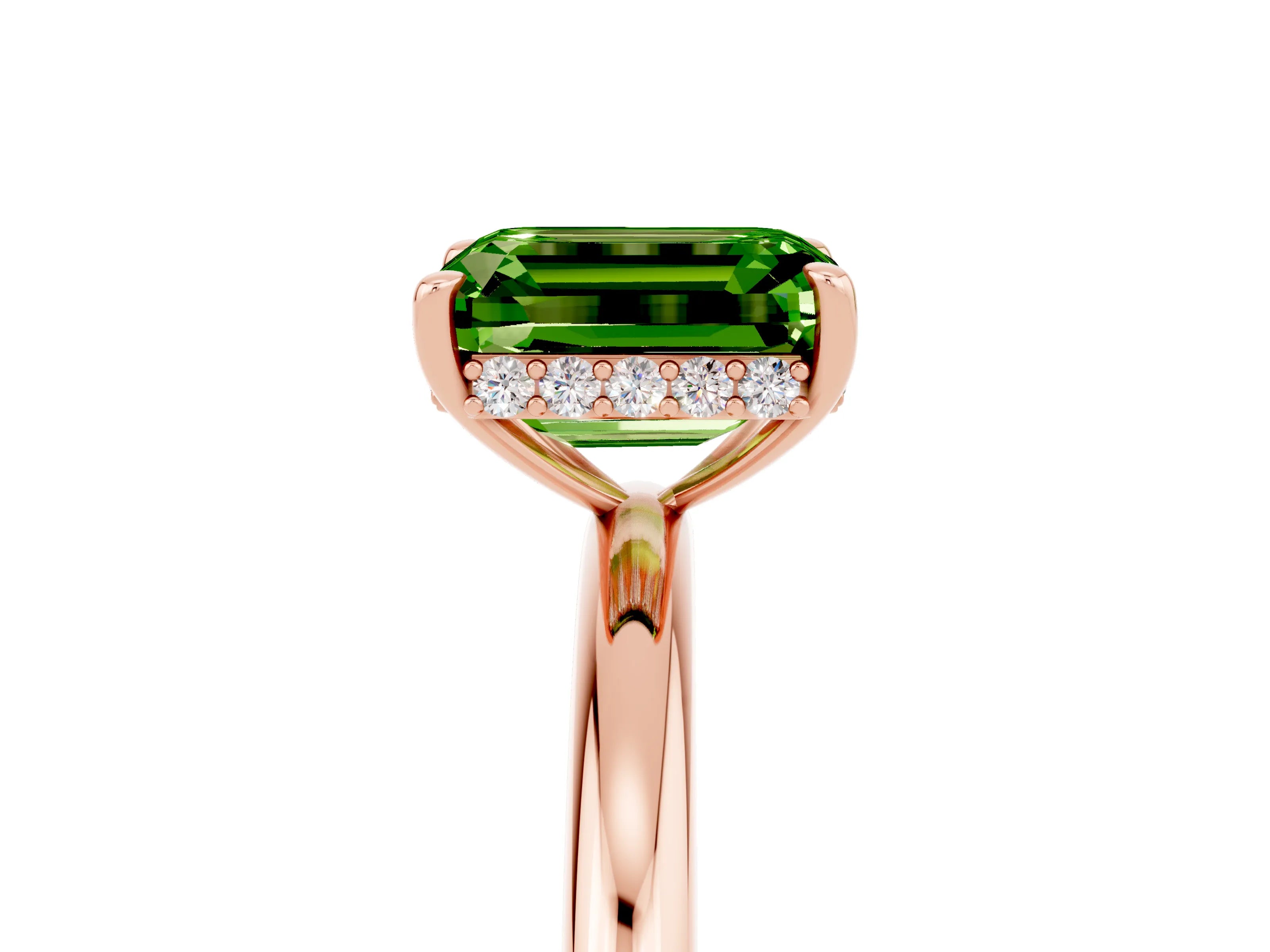 Rose gold Emerald Cut Peridot Solitaire Ring with Thin Band and Four-Prong Setting_17