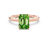 Rose gold Emerald Cut Peridot Solitaire Ring with Thin Band and Prong Setting_12