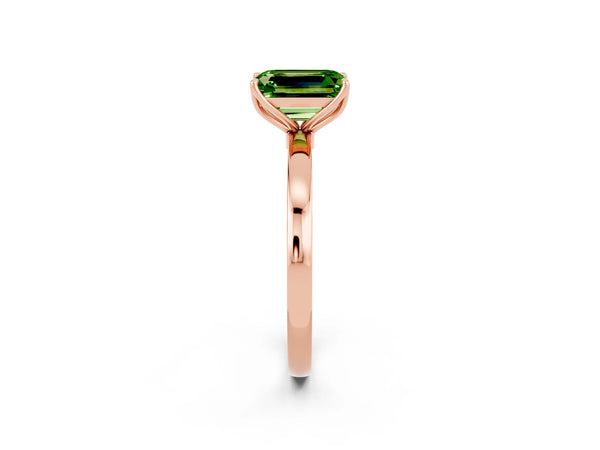 Rose gold Emerald Cut Peridot Solitaire Ring with Thin Band and Prong Setting