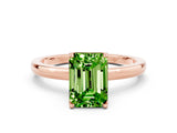 Rose gold Emerald Cut Peridot Solitaire Ring with Thin Band and Prong Setting_24