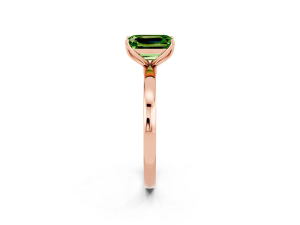 Rose gold Emerald Cut Peridot Solitaire Ring with Thin Band and Prong Setting
