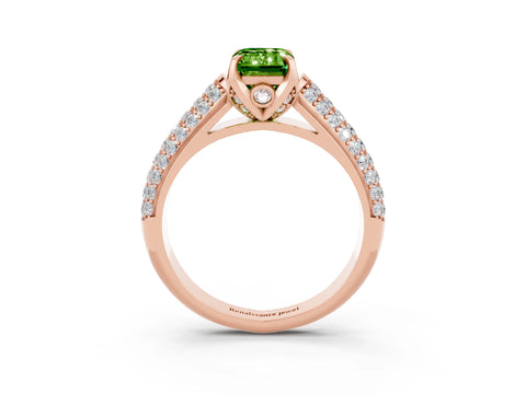 Rose gold Emerald Cut Peridot Solitaire Ring with Three-Row Pavé Band and Four-Prong Setting_15