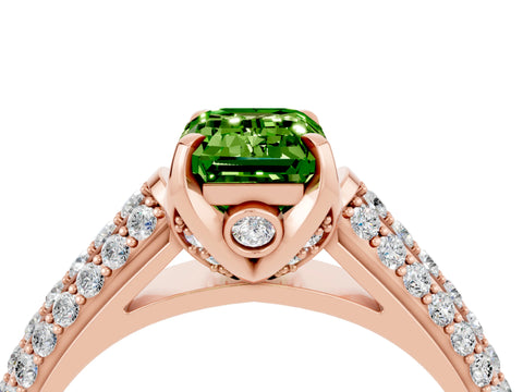 Rose gold Emerald Cut Peridot Solitaire Ring with Three-Row Pavé Band and Four-Prong Setting_16