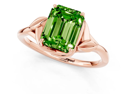 Rose gold Emerald Cut Peridot Solitaire Ring with Twist Band and Four-Prong Setting_25