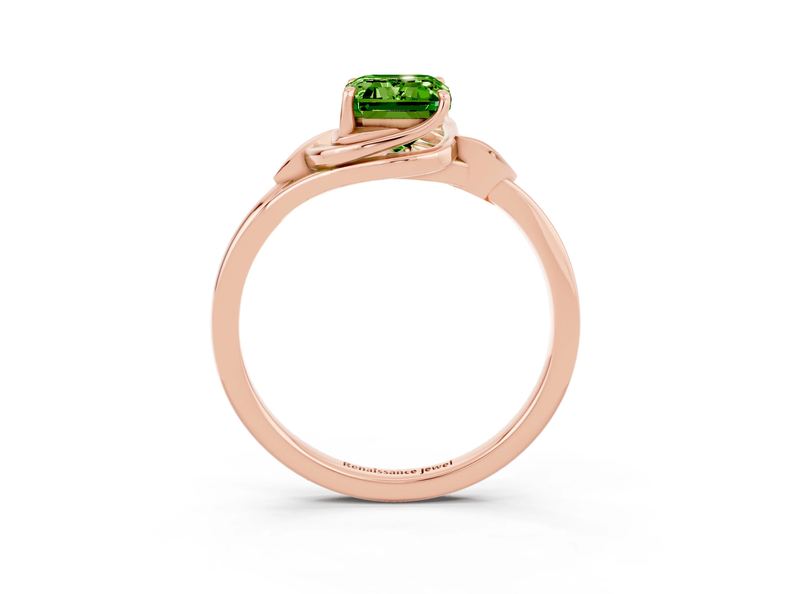 Rose gold Emerald Cut Peridot Solitaire Ring with Twist Band and Four-Prong Setting_27
