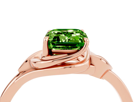 Rose gold Emerald Cut Peridot Solitaire Ring with Twist Band and Four-Prong Setting_28