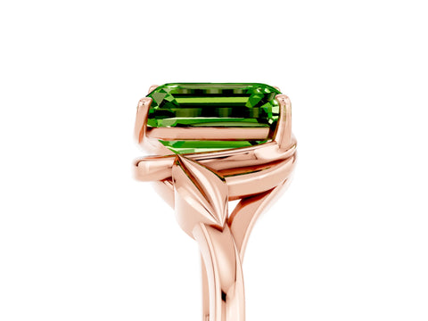 Rose gold Emerald Cut Peridot Solitaire Ring with Twist Band and Four-Prong Setting_29