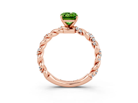 Rose gold Emerald Cut Peridot Solitaire Ring with Twisted Band and Pavé Accents_3