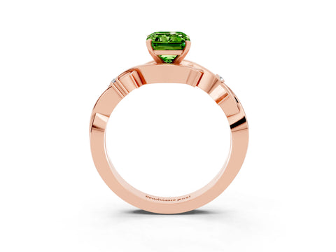 Rose gold Emerald Cut Peridot Solitaire Ring with Twisted Band and Prong Setting_3