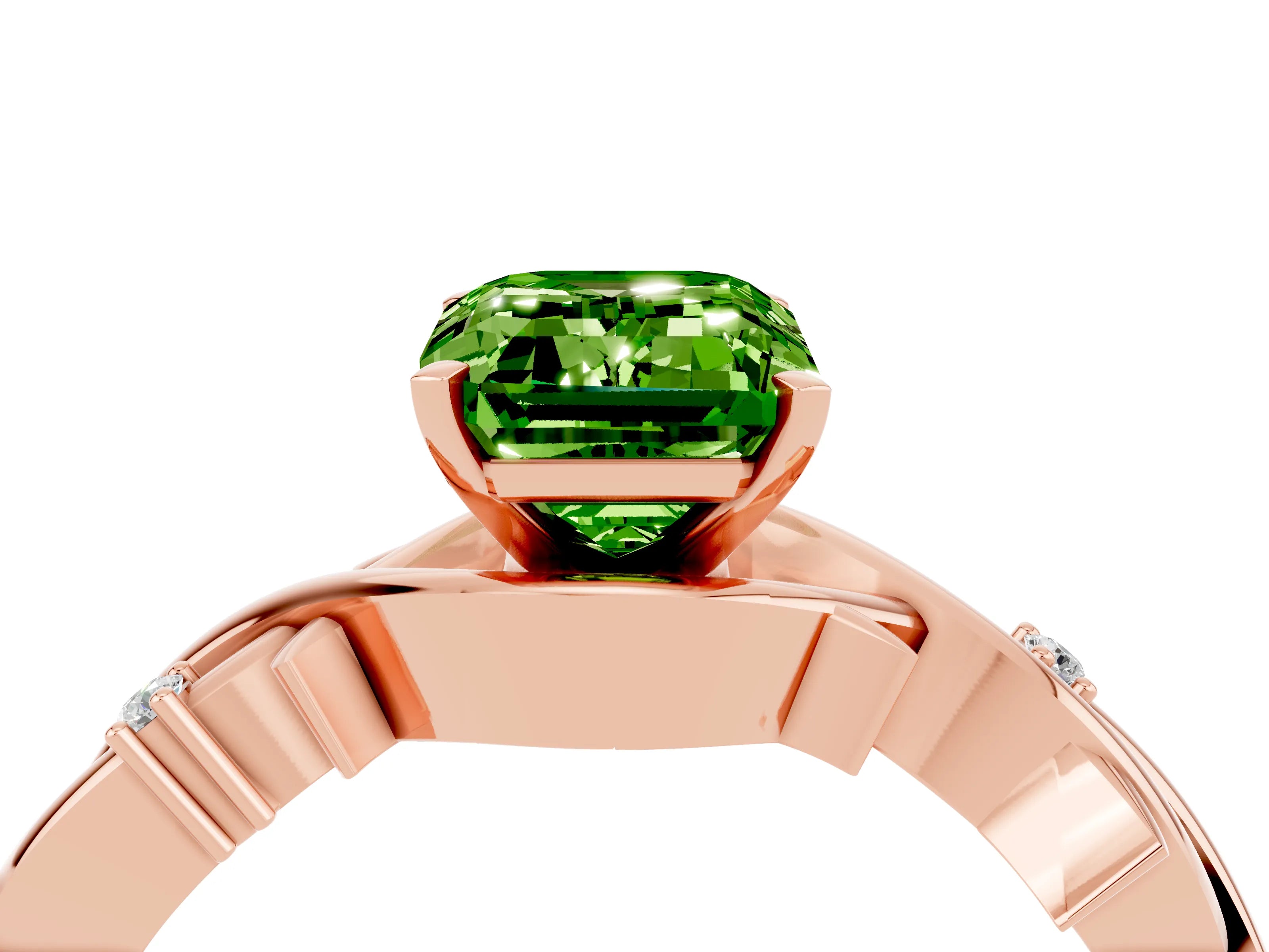Rose gold Emerald Cut Peridot Solitaire Ring with Twisted Band and Prong Setting_4