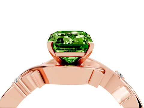 Rose gold Emerald Cut Peridot Solitaire Ring with Twisted Band and Prong Setting_4