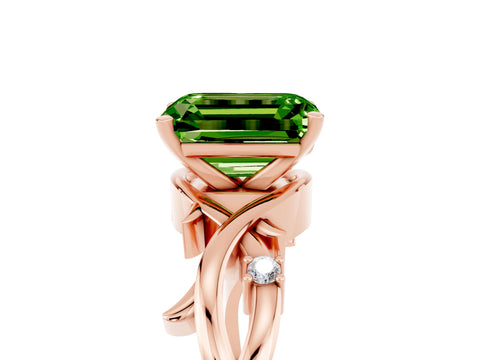 Rose gold Emerald Cut Peridot Solitaire Ring with Twisted Band and Prong Setting_5