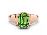 Rose gold Emerald Cut Peridot Solitaire Ring with Wide Band and Prong Setting