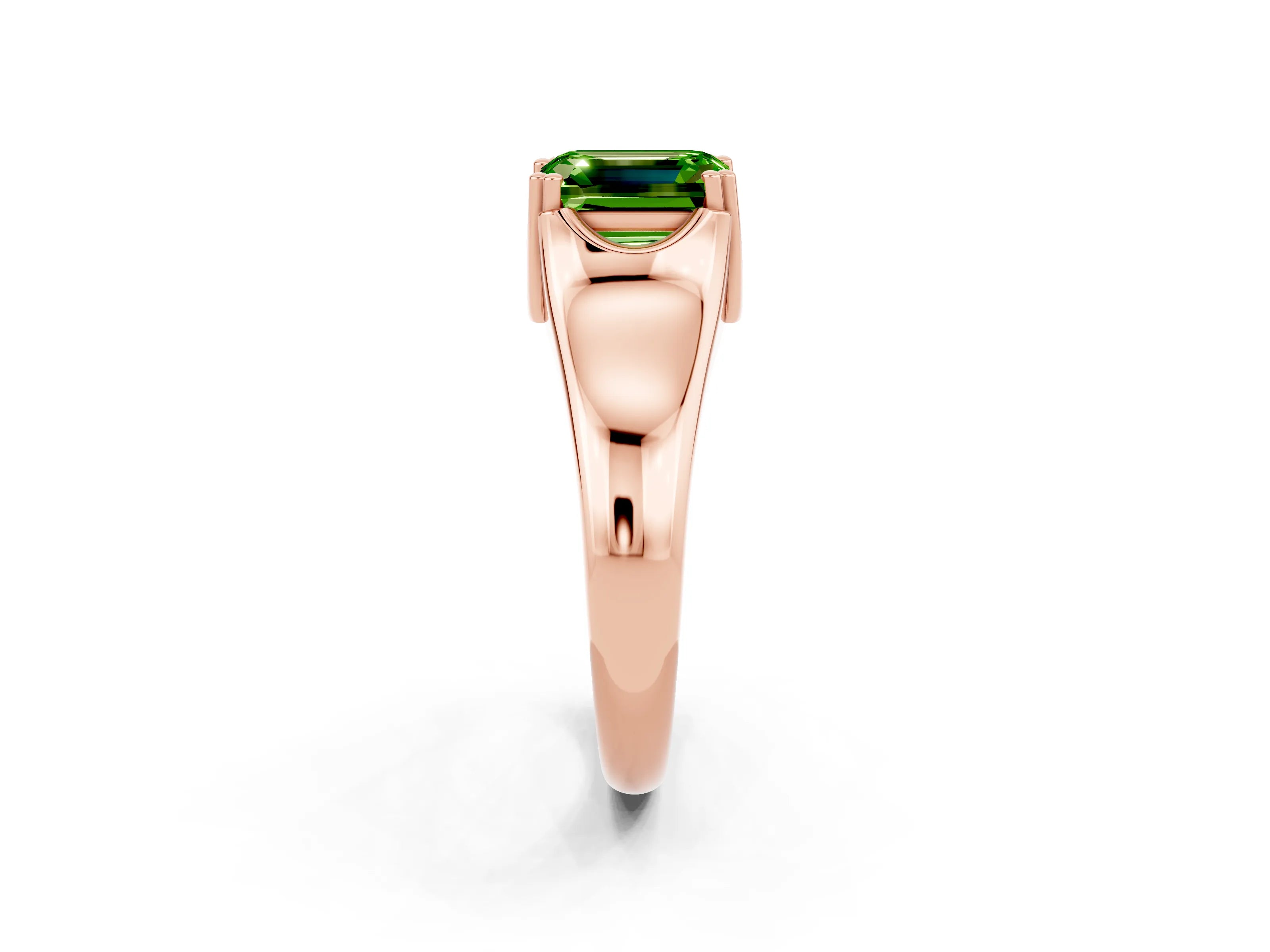 Rose gold Emerald Cut Peridot Solitaire Ring with Wide Band and Prong Setting_2